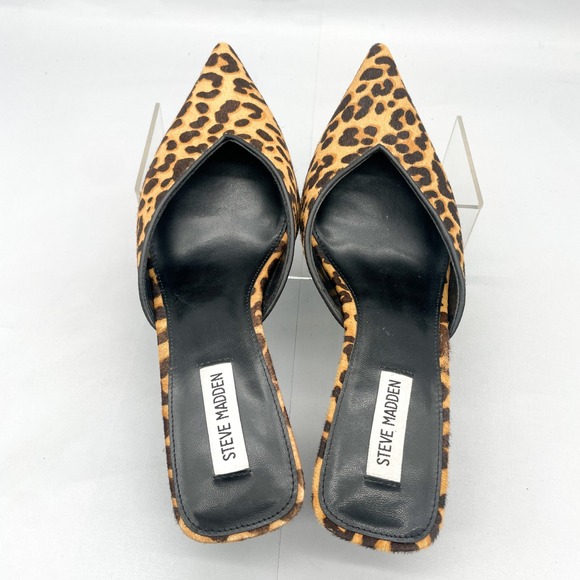 Steve Madden Womens 10M Mod Leopard Calf Hair Kitten Heel Mule Pointed Toe Slide - Picture 8 of 14